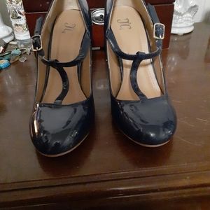 Blue patent leather shoes
